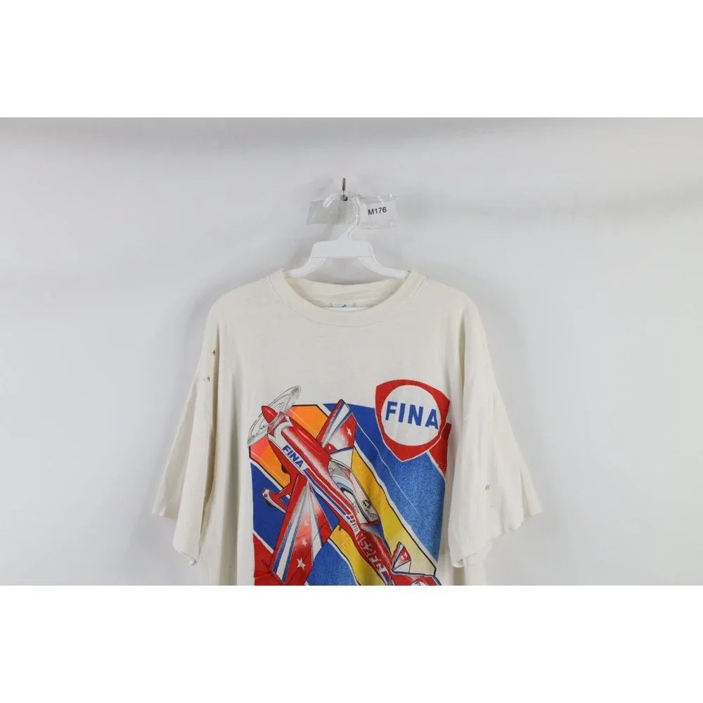 Vintage 90s Streetwear XL Distressed FINA Air Team Spell Out T-Shirt White USA - Picture 2 of 11